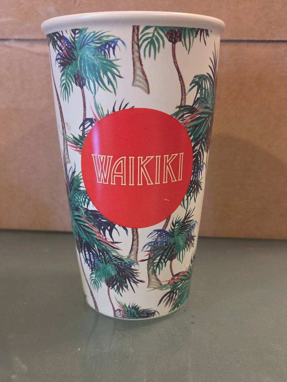 Starbucks Waikiki Tropical Palm Tree Travel Cup with Red Logo